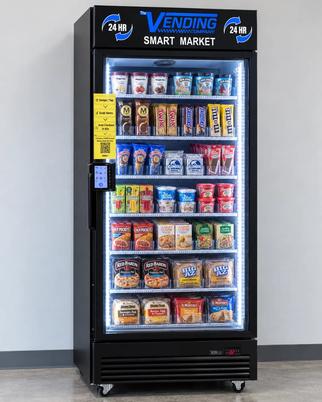 Glass-front frozen food and ice cream vending machine